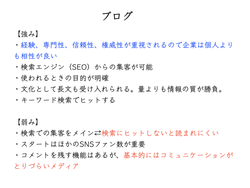 ブログの強みと弱みをまとめた解説スライド